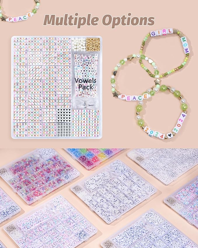 1270 Pcs Letter Beads Kit, White and Colorful Square Acrylic Alphabet Beads with Extra Vowels, Numbers & Spacers, Perfect for Friendship Bracelets