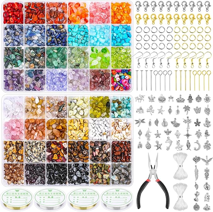 PAXCOO 2278Pcs Crystal Beads for Jewelry Making Supplies, 48 Colors Ring Making Kit Crystals Jewelry Making Kit for Adults Bracelet Earring Necklace Making