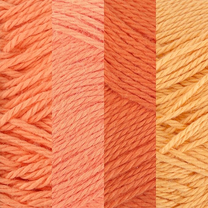 JubileeYarn Cotton Select Yarn - 50g/Skein Sport Weight - Shades of Orange - 4 Skeins