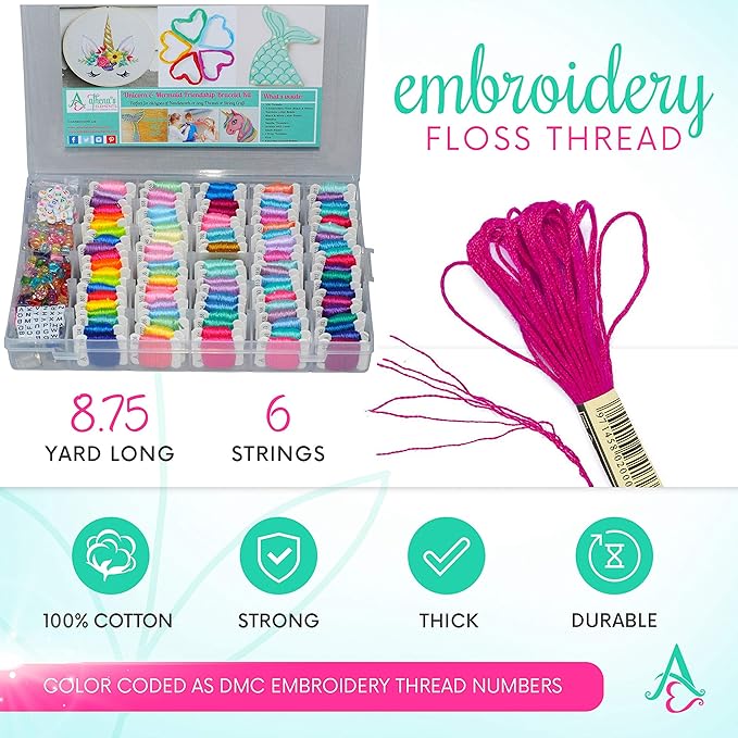 Athena's Elements 276Pcs Embroidery Kit, Cross Stitch Kits, Friendship Bracelet String Kit with Organizer Box-Included 100pcs Friendship Bracelet Floss Thread, Cross Stitch Kits, Gifts