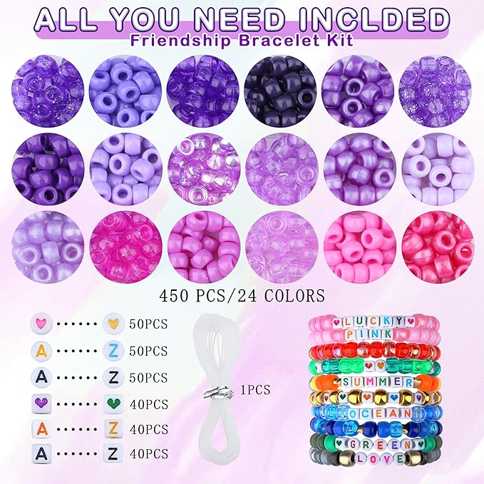 Purple Pony Beads 18 Colors Pony Beads for Bracelet Making Friendship Bracelet Making Kit DIY Craft Kandi Kit 720Pcs Suit for 14 Years of Age and Older