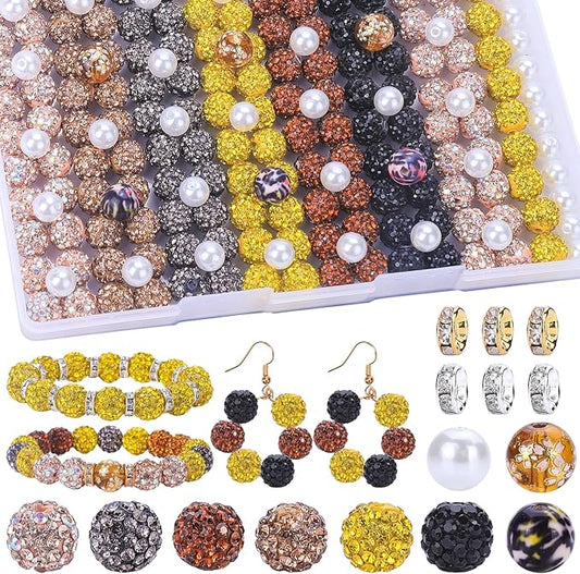 AIPRIDY Jewelry Making Beads Set, 300 PCS 10mm Rhinestone Clay Beads, 8mm Mixed Color Spacer Beads with Pearl and Floral Beads for DIY Jewelry Making (19# Mixed)