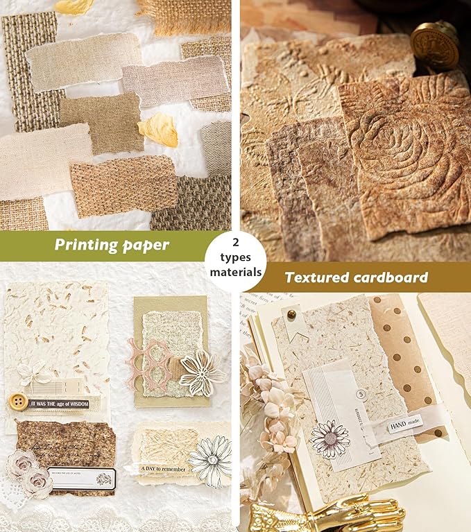 168Pcs Textured Scrapbook Paper Kit - Embossed Rice Decoupage Paper Mixed Media for Scrapbooking Supplies Junk Journaling Cards Making Collage, Vintage 6 Pack DIY Decorative Materials Craft Gifts