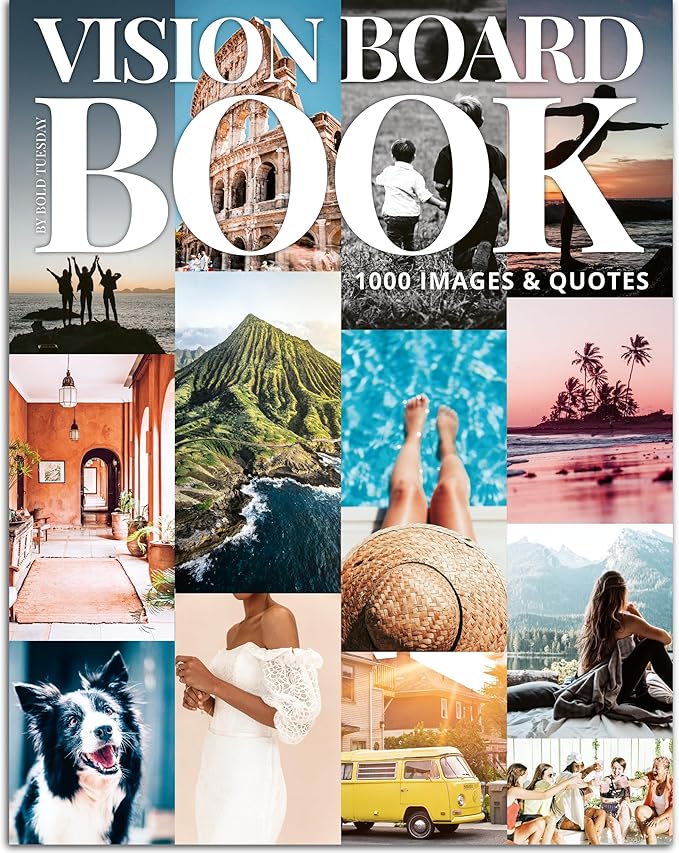 Vision Board Book Magazine for Women - 1000+ Diverse Pictures, Quotes, Self-discovery Exercises | Complete Collage Clip Art Supplies Kit for Adults | Ideal for Vision Mood Board Party & Manifestation