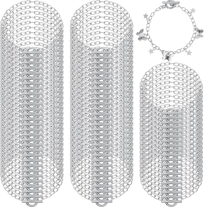 80 Pcs Silver Bracelets Bulk Kit Chain Bracelets with Ot Toggle Clasps Bulk for Women Alloy Round Link Bracelet Connectors Minimalist Jewelry Making Chain DIY Crafts Supplies(Silver)