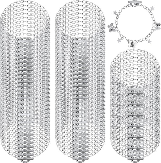 80 Pcs Silver Bracelets Bulk Kit Chain Bracelets with Ot Toggle Clasps Bulk for Women Alloy Round Link Bracelet Connectors Minimalist Jewelry Making Chain DIY Crafts Supplies(Silver)