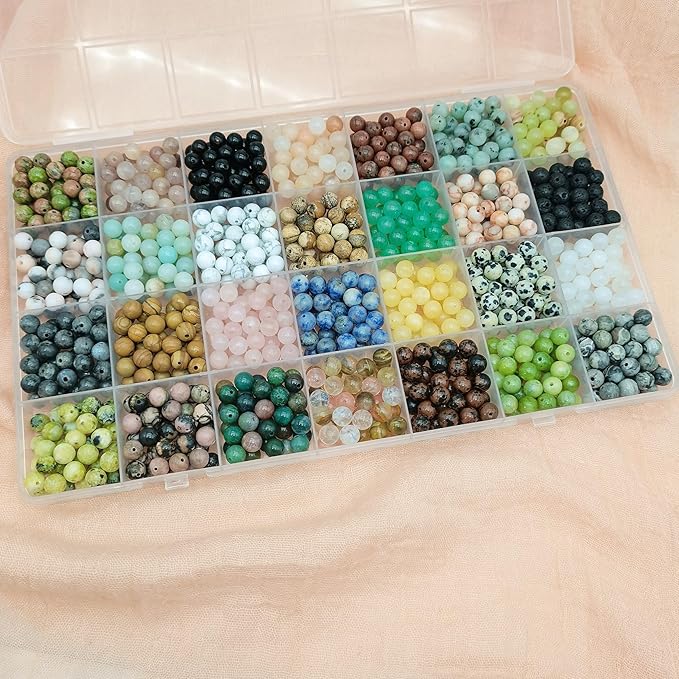 1120pcs Crystal Beads for Jewelry Making Bulk,Natural Stone Beads Charm Gemstone DIY for Friendship Bracelet Making Kit Supplies(6mm,28 Color A)