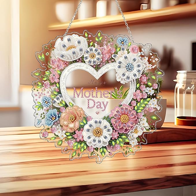 DIY Hanging Diamond Art Kit for Adults, 5D Acrylic Gem Art Window & Wall Pendant, Diamond Painting Ornament for Home Decor (Mother's Day)