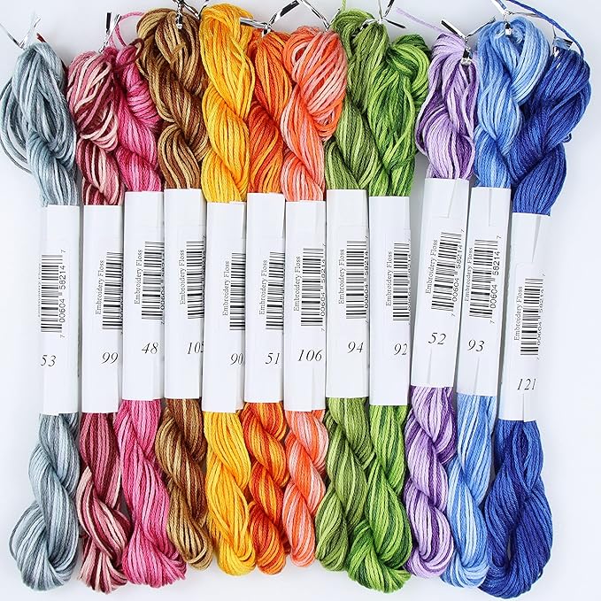 KCS Big skeins of 25 Meters Size 25 Color Variegated Cross Stitch Stranded Threads,12 skeins,03
