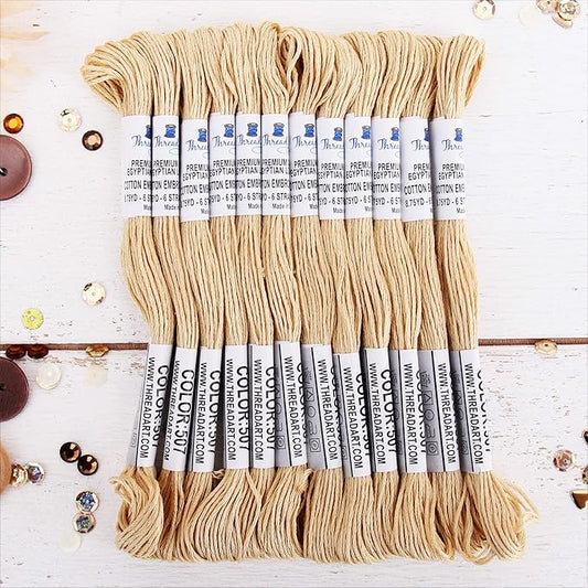 12 Skeins ThreadArt Premium Egyptian Long Fiber Cotton Embroidery Floss | Cream | 6 Strand Divisible Thread 8.75yds Each for Hand Embroidery, Friendship Bracelets, Cross Stitch and Crafts