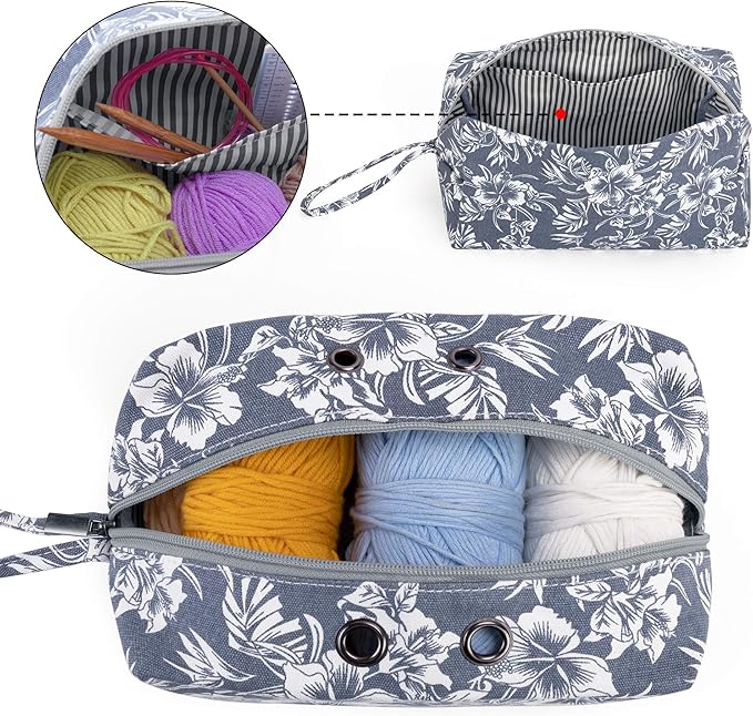 Luxja Small Yarn Storage Bag, Portable Knitting Bag for Yarn Skeins, Crochet Hooks, Knitting Needles (up to 8 Inches) and Other Small Accessories (Small, Flowers)