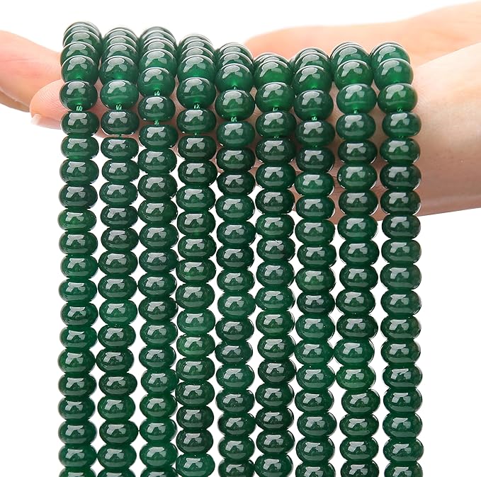 2 Strands (150PCs) Green Jade Rondelle Beads, 5 * 8mm Gemstone Loose Spacer Abacus Disk Beads for DIY Bracelet Necklace Earrings Jewelry Making, Craft Supplies Beading Kit