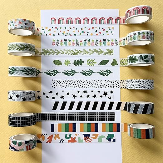 Washi Tape Set of 12 Rolls of 15 mm Wide Cute Decorative Washi Tape for Journaling, Scrapbook, Washy Crafts, Bullet Journals, Planners, DIY Décor, Craft Supplies For Adults & Kids (Tranquility)