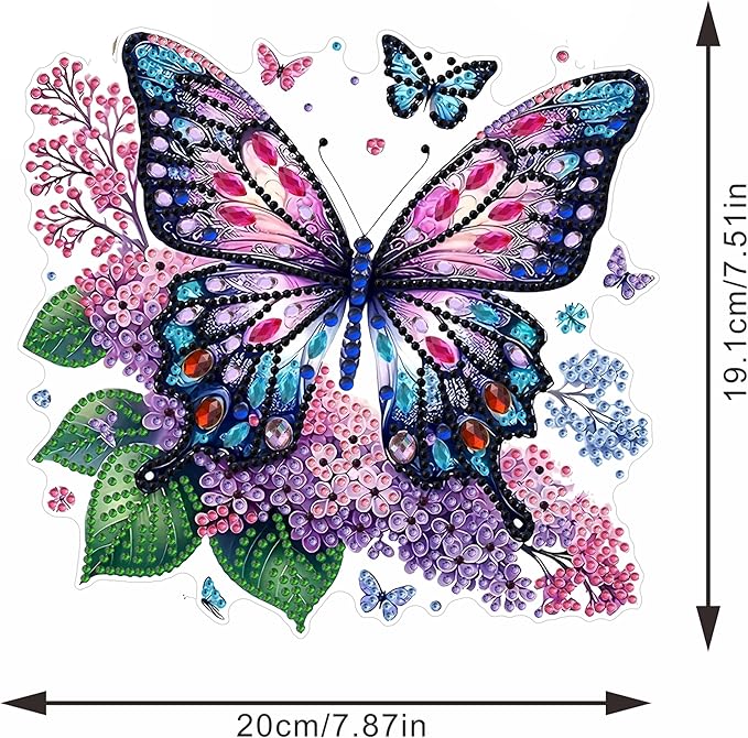 STGLCR Butterfly Diamond Art Hanging Kit for Adult,Special Shaped DIY Acrylic 5D Flowers Diamond Art Painting Window Pendants Home Garden Wall Hanging Kits Hanging Ornament 7.8inch Purple Foral