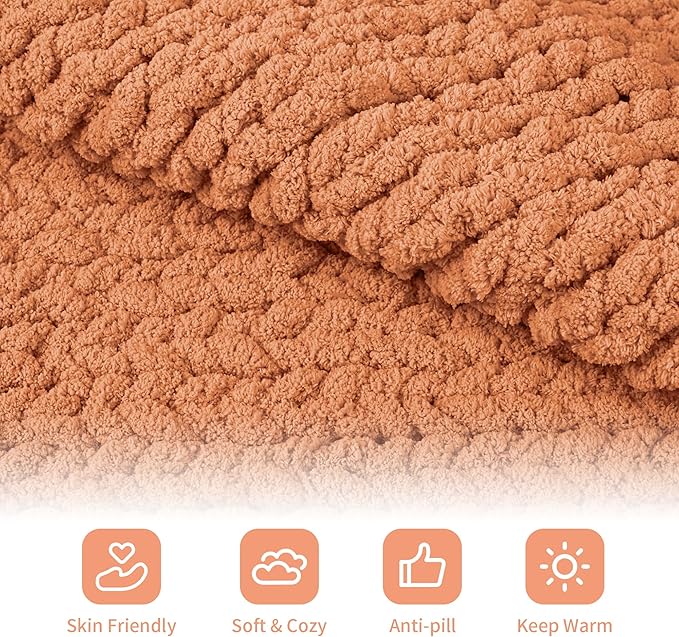 8 Packs Jumbo Chenille Chunky Yarn for Crocheting Knitting, Handcrafts & Blanket Yarn (Orange, 8 Pack)