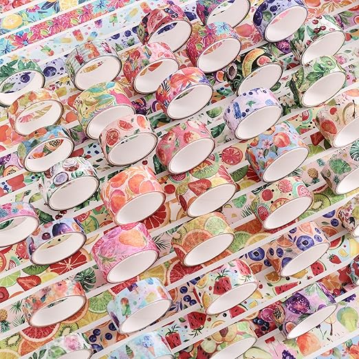 48 Rolls Summer Tropical Fruits Washi Tape Set, Vibrant Watercolor Fruit Coconut Decorative Tape, Bright Colorful Holiday Tape for Scrapbooking, Bullet Journaling, Junk Journal Supplies, DIY Art
