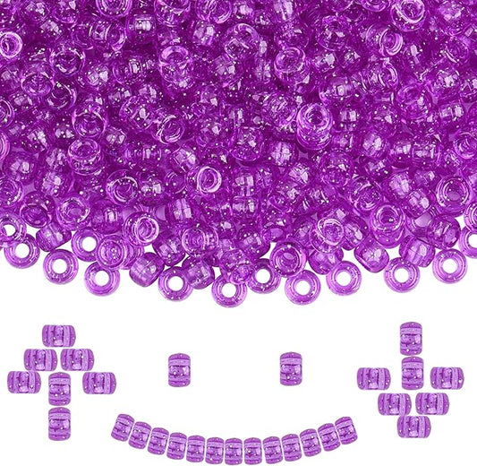Plastic Pony Beads, 1000 Pcs, 6x9mm, for Bracelet, Hair Braiding, Friendship Bracelets, Jewelry Making (Purple Glitter)