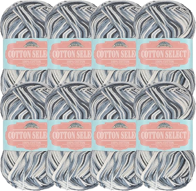 JubileeYarn Cotton Select Yarn - 50g/Skein Sport Weight - Salt-n-Pepper - 8 Skeins