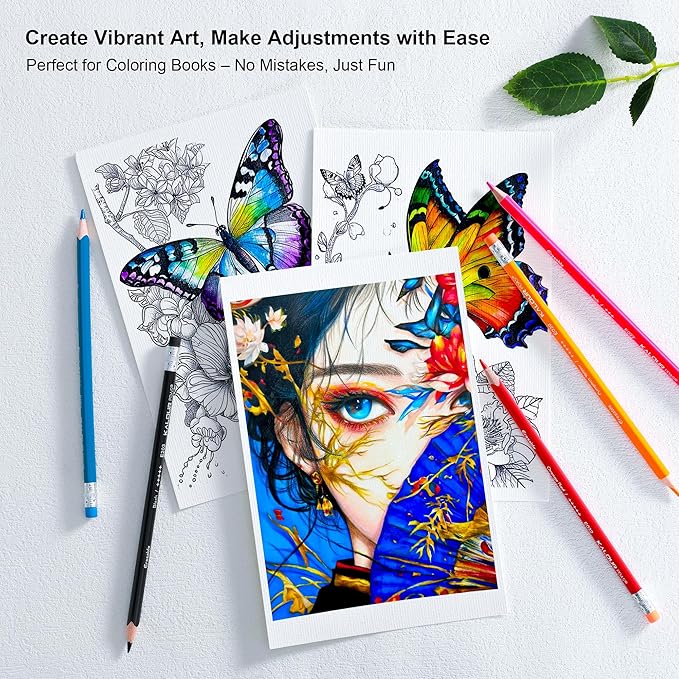KALOUR 50 Colors Erasable Colored Pencils Set - Easy to Erase, Vibrant and Smooth Coloring Pencils with Erasers - Ideal for Drawing, Sketching, and Coloring Books -Perfect for Adults Beginners Artists