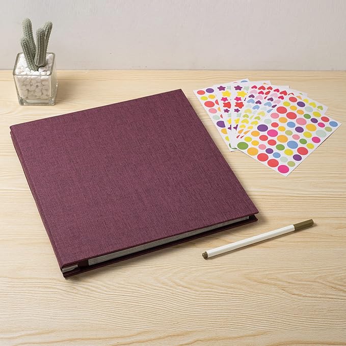 Photo Album Self Adhesive Scrapbook 3x5 4x6 5x7 6x8 Magnetic Album DIY Scrap Book 11x10.6 Inch 40 Black Sticky Pages Linen Cover DIY Photo Album(Purple)