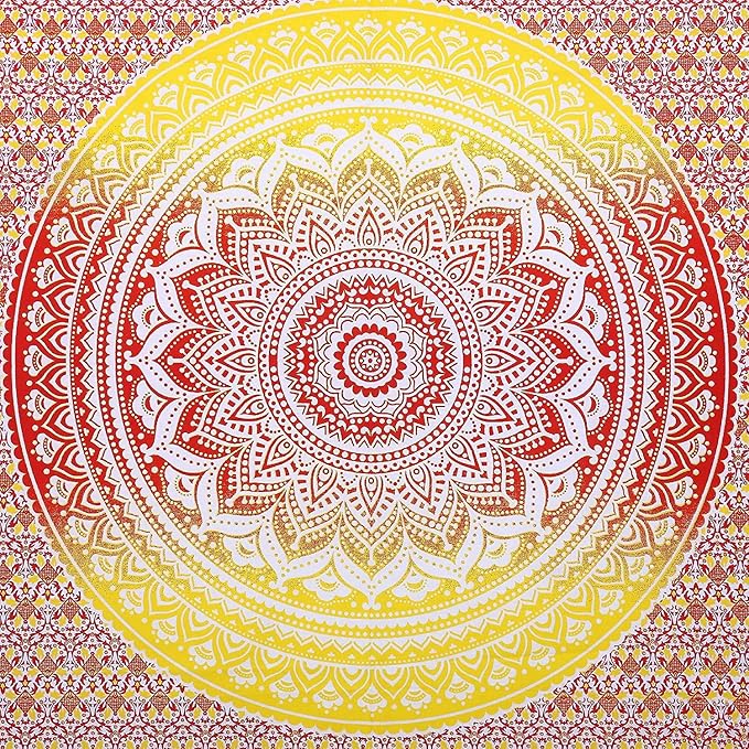 popular handicrafts tapestry wall hanging hippie ombre mandala bohemian hippy psychedelic design indian tapestries bedspread 30 x 40 inches (76 x 101 cms), fire