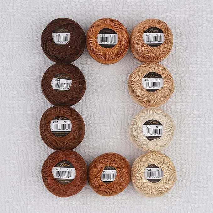 Size 8 Double Mercerized Egyptian Long Staple Cotton Pearl Thread Ball 5 Grams Rainbow Color Embroidery Thread 10 Colors per Box for Crochet Hardanger Cross Stitch Hand Embroidery (Set F)