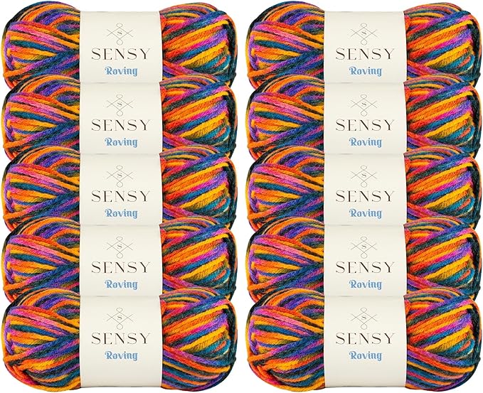 10 Skeins of Sensy Roving Multi Color Yarn, 3.5 oz, 132 Yards, Gauge 5 Bulky (Campfire)