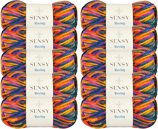 10 Skeins of Sensy Roving Multi Color Yarn, 3.5 oz, 132 Yards, Gauge 5 Bulky (Campfire)