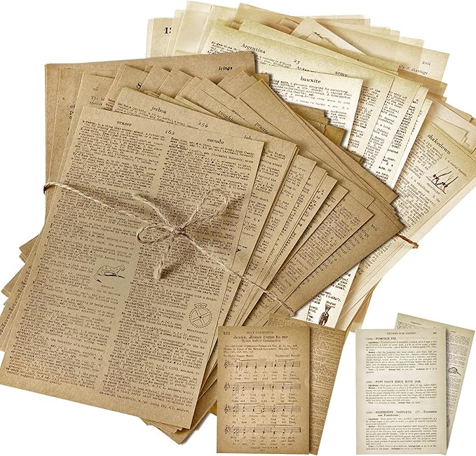 Zonon 114 Pieces 2 Sets Junk Journal Pages Vintage Ephemera Pack Craft Paper Junk Journal Vintage Paper for Albums Planner Decorative Crafts Embellishment Supplies(Old Book and Vellum Series)