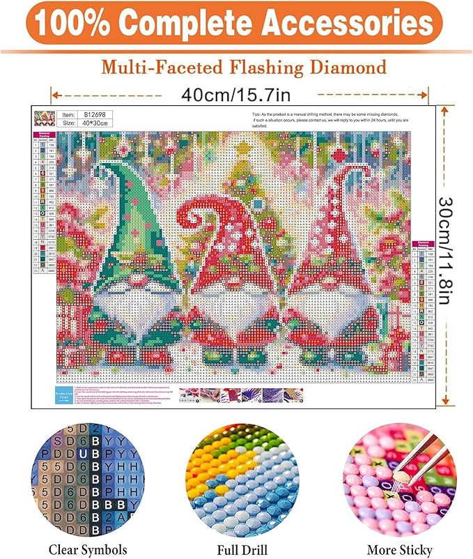 igoodom Diamond Art Kits for Adults, Christmas Diamond Painting Kit, Full Drill Round Christmas Gnome Diamond Art Kits, DIY Gem Art and Crafts for Home Wall Decor Gift 16x12inch