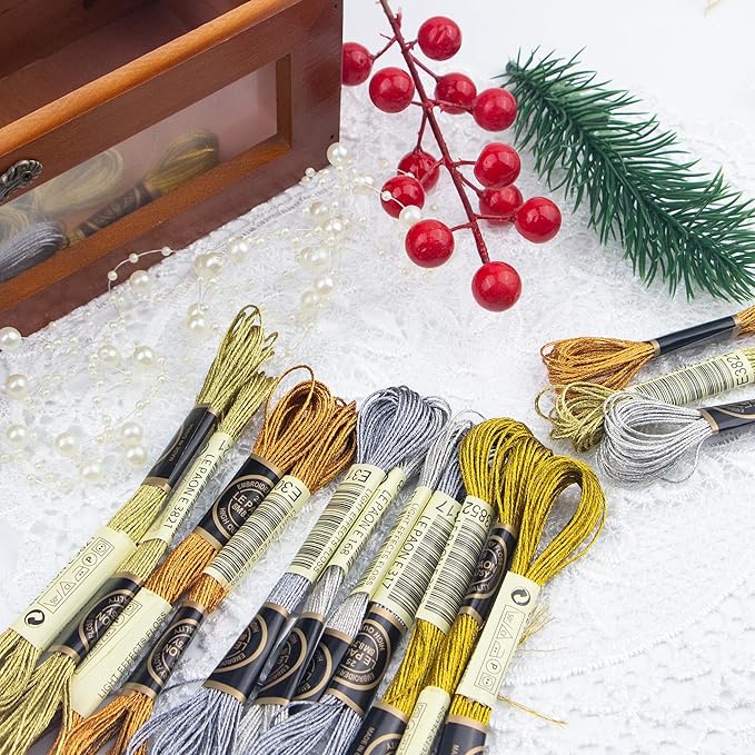 6 Skeins Embroidery Thread, Metallic Grey Embroidery Floss Friendship Bracelet String, Polyester Cross-Stitch Threads for Hand Embroidery, String Art