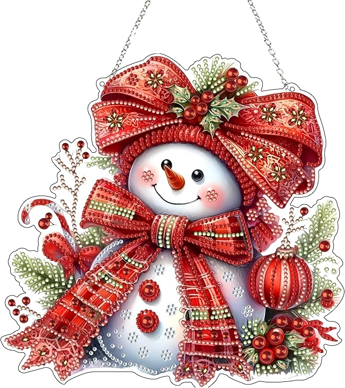 Diamond Art Hanging Kit for Adult,Special Shaped Rhinestone,DIY Acrylic Diamond Art Painting Window Pendants Home Garden Wall Hanging Kits Hanging Ornament,Double Sided. (Christmas Snowman)