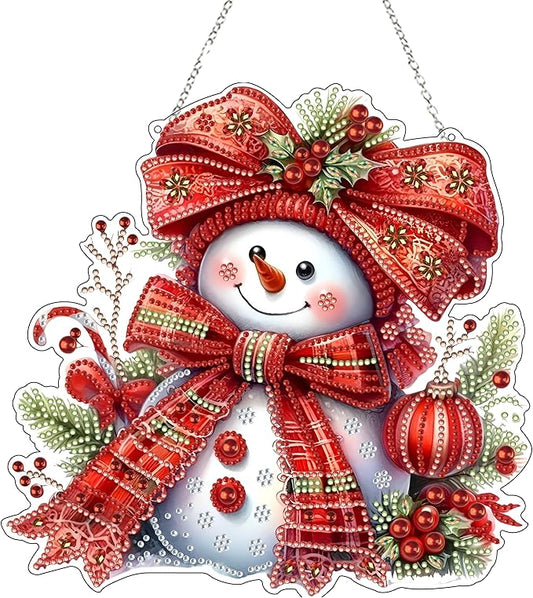 Diamond Art Hanging Kit for Adult,Special Shaped Rhinestone,DIY Acrylic Diamond Art Painting Window Pendants Home Garden Wall Hanging Kits Hanging Ornament,Double Sided. (Christmas Snowman)