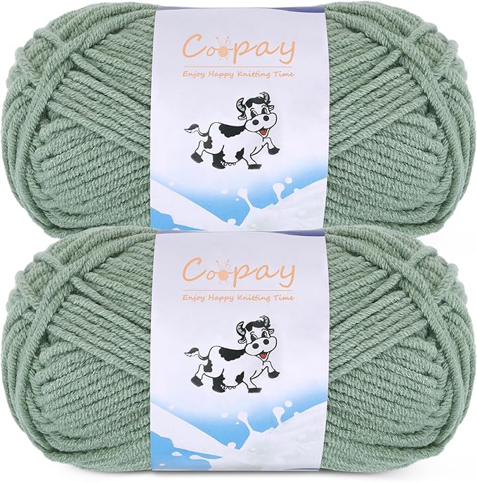 Coopay Yarn for Crocheting Knitting, Crochet Yarns, 2 × 1.76oz - 120yds - 60% Cotton 40% Acrylic Blend Yarns, Granny Square Blanket Yarn (Elegant Green)