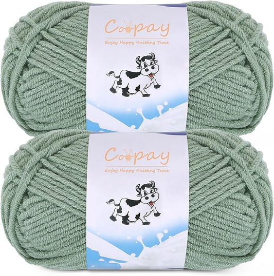 Coopay Yarn for Crocheting Knitting, Crochet Yarns, 2 × 1.76oz - 120yds - 60% Cotton 40% Acrylic Blend Yarns, Granny Square Blanket Yarn (Elegant Green)