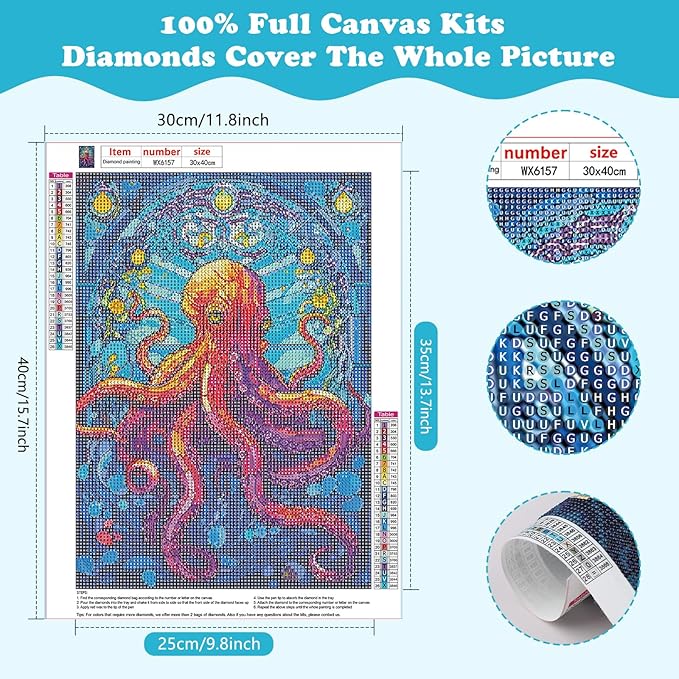 SENQAO Octopus Diamond Art Kits for Adults, Stained Glass Full Drill Diamond Dots Paintings for Beginners, Round 5D Paint with Diamonds Pictures Gem Art Painting Kits DIY Crafts Kits 30x40cm