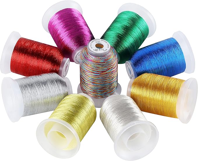 New brothread 9 Basic Colors Metallic Embroidery Machine Thread Kit 500M (550Y) Each Spool for Computerized Embroidery and Decorative Sewing