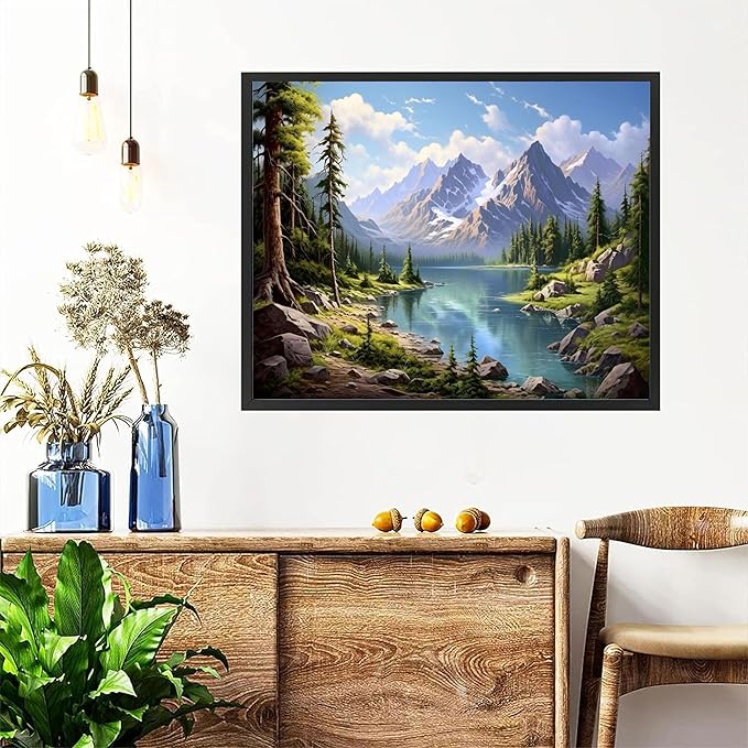 Landscape Paint by Numbers for Adults with Framed Canvas-with Wooden Easel,Scenery Paint by Number on Canvas,DIY Acrylic Oil Painting Kits with Brushes Nice Gift Box for Home Wall Decor(16x20inch)