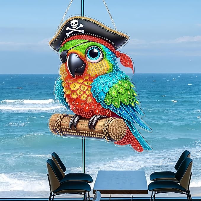 DIY Hanging Diamond Art Kit for Adult – 5D Gem Art Window & Wall Pendant, Acrylic Diamond Painting Ornament for Home & Garden Decoration (Corsair Bird)