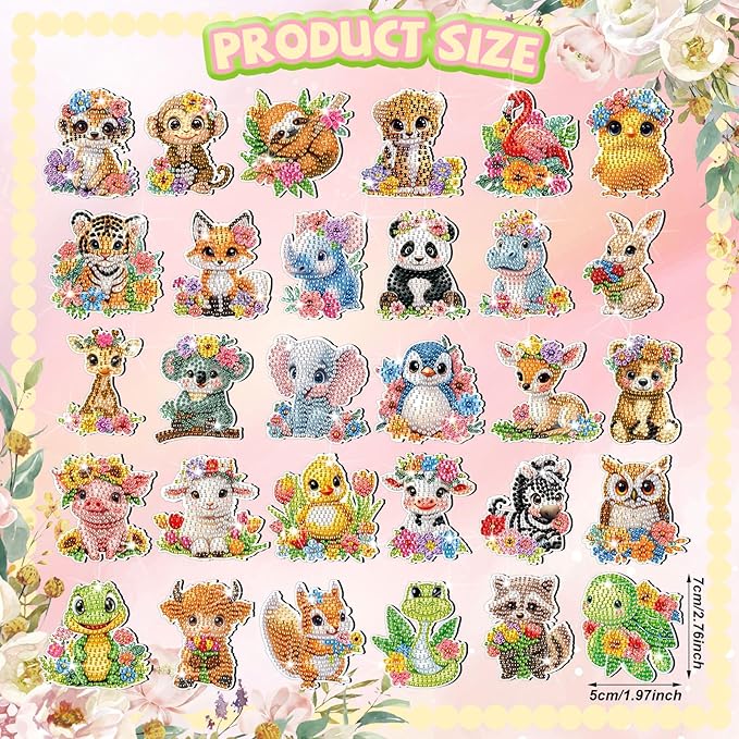 Xuhal 30 Pcs Spring Animal Diamond Painting Magnets Watercolor Flower Animal Diamond Art Magnet Kits for Adults 5D Rhinestone Elephant Tiger Refrigerator Magnetic Sticker for DIY Crafts Fridge Gifts