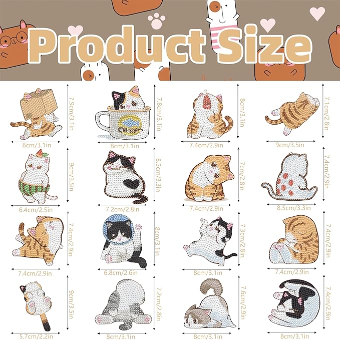 16 Pcs Cat Diamond Painting Magnets Kits Diamond Art Fridge Magnet Refrigerator Sticker Diamond Painting kit for Beginners Adults DIY Art Craft Gifts Home Decors (cat)