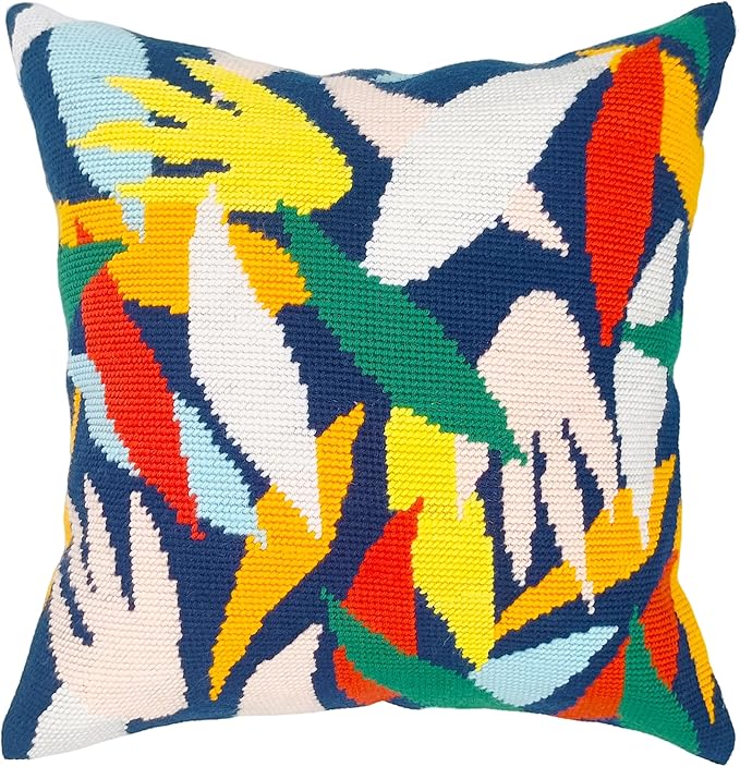 Howie's Needlepoint Needlepoint Kits for Adults, Pillow Front Cross Stitch Kit with Embroidery Pattern on Canvas, Yarn, 2 Needles and Instruction, 16 x 16inch(Colorful Leaves 2)