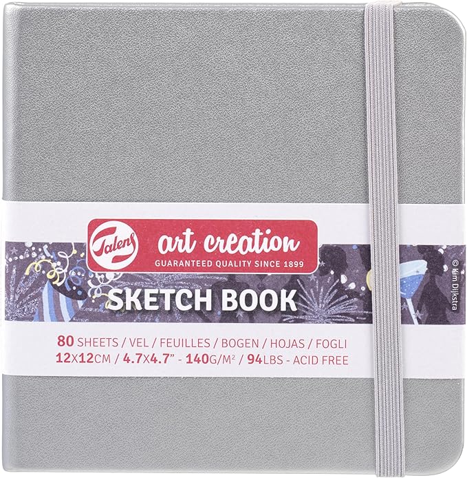 Talens Art Creation T9314-044M 405851 Talens Art Creation Sketchbook, Drawing Notebook, 4.7 x 4.7 inches (12 x 12 cm), Shiny Silver, 4.9 oz/yd² Thick, Fine, Acid-Free Paper, 80 Sheet Bound