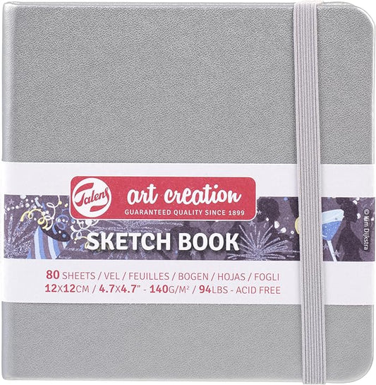 Talens Art Creation T9314-044M 405851 Talens Art Creation Sketchbook, Drawing Notebook, 4.7 x 4.7 inches (12 x 12 cm), Shiny Silver, 4.9 oz/yd² Thick, Fine, Acid-Free Paper, 80 Sheet Bound