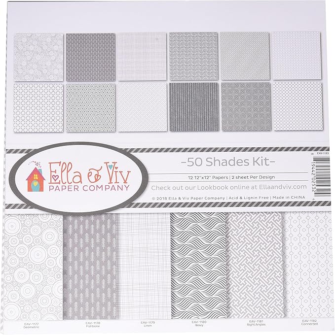 Ella & Viv by Reminisce (ELLLX) 50 Shades Scrapbook Collection Kit, Multi Color Palette, 12x12 inches