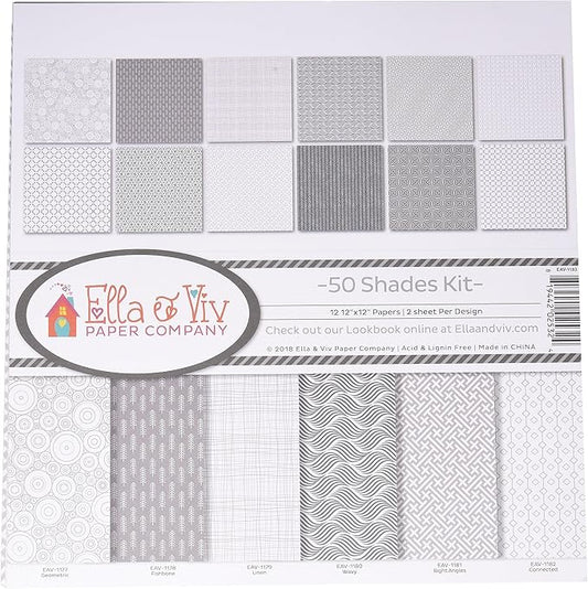 Ella & Viv by Reminisce (ELLLX) 50 Shades Scrapbook Collection Kit, Multi Color Palette, 12x12 inches