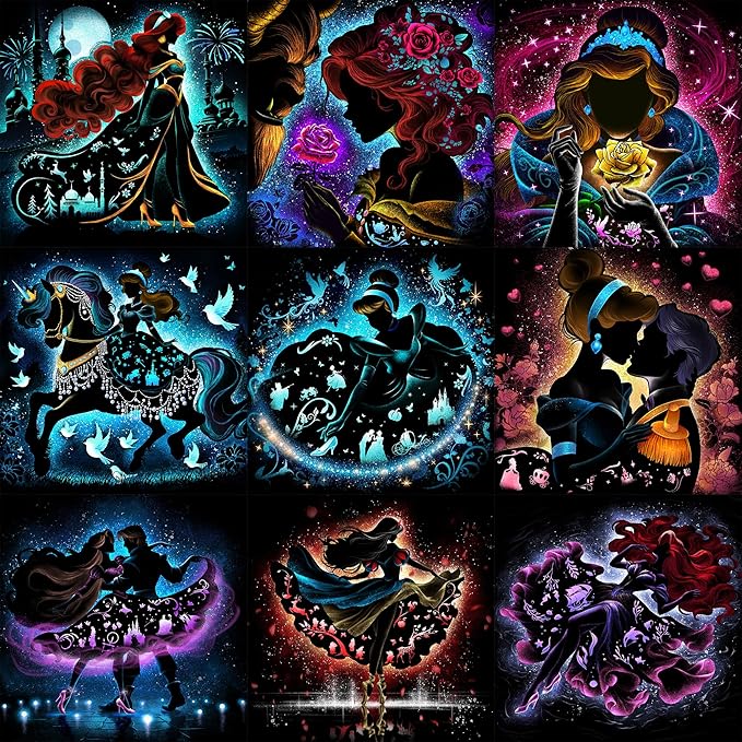 KEYRANKE 9 Pack Princess Diamond Painting Kits for Adults 5D DIY Diamond Art Kit Paint with Round Full Drill Diamonds for Beginners Gem Paintings Art for Home Wall Decor Gifts (12X12 Inch)