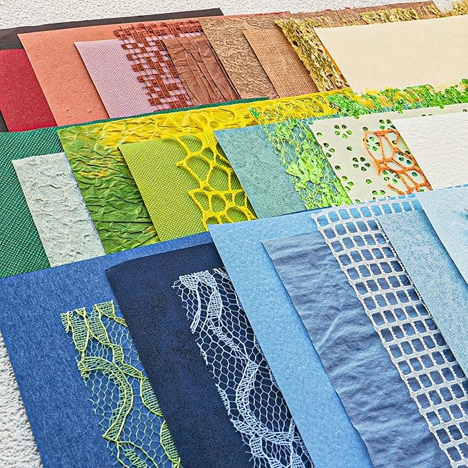 30 sheets Christmas Handmade Textured Scrapbook Paper&Mesh Fabric set - Unique Craft Mulberry Special Rice Paper Mix for Scrapbooking Junk Journaling Supplies Card Making Collage,A5 5.8x8.2 Inch