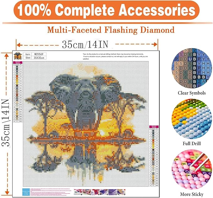 igoodom Diamond Art Kits for Adults, Elephant Diamond Painting Kit, Full Drill Round Elephant Diamond Art Kits, DIY Gem Art and Crafts for Home Wall Decor Gift 14x14inch