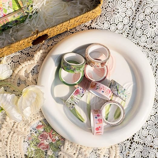 YUBBAEX 10 Rolls Four Seasons Washi Tape Set Green Grass Flowers Masking Decorative Tapes (Spring)